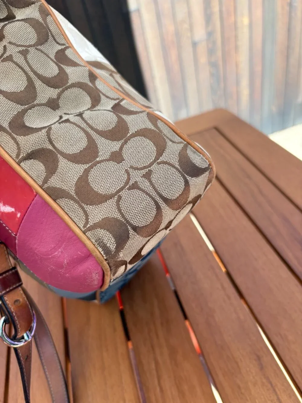 Y2K Coach Patchwork Shoulder Bag Multicolor Pink Blue